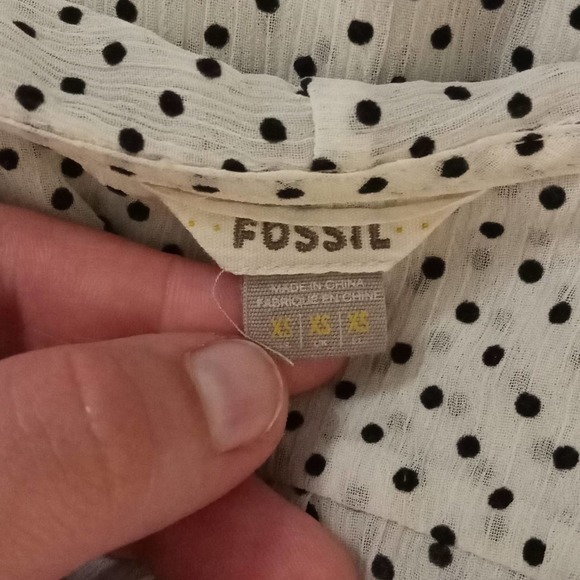Fossil Polka‎ Dot 3/4 Sleeve Blouse Tie Front XS - Picture 5 of 6